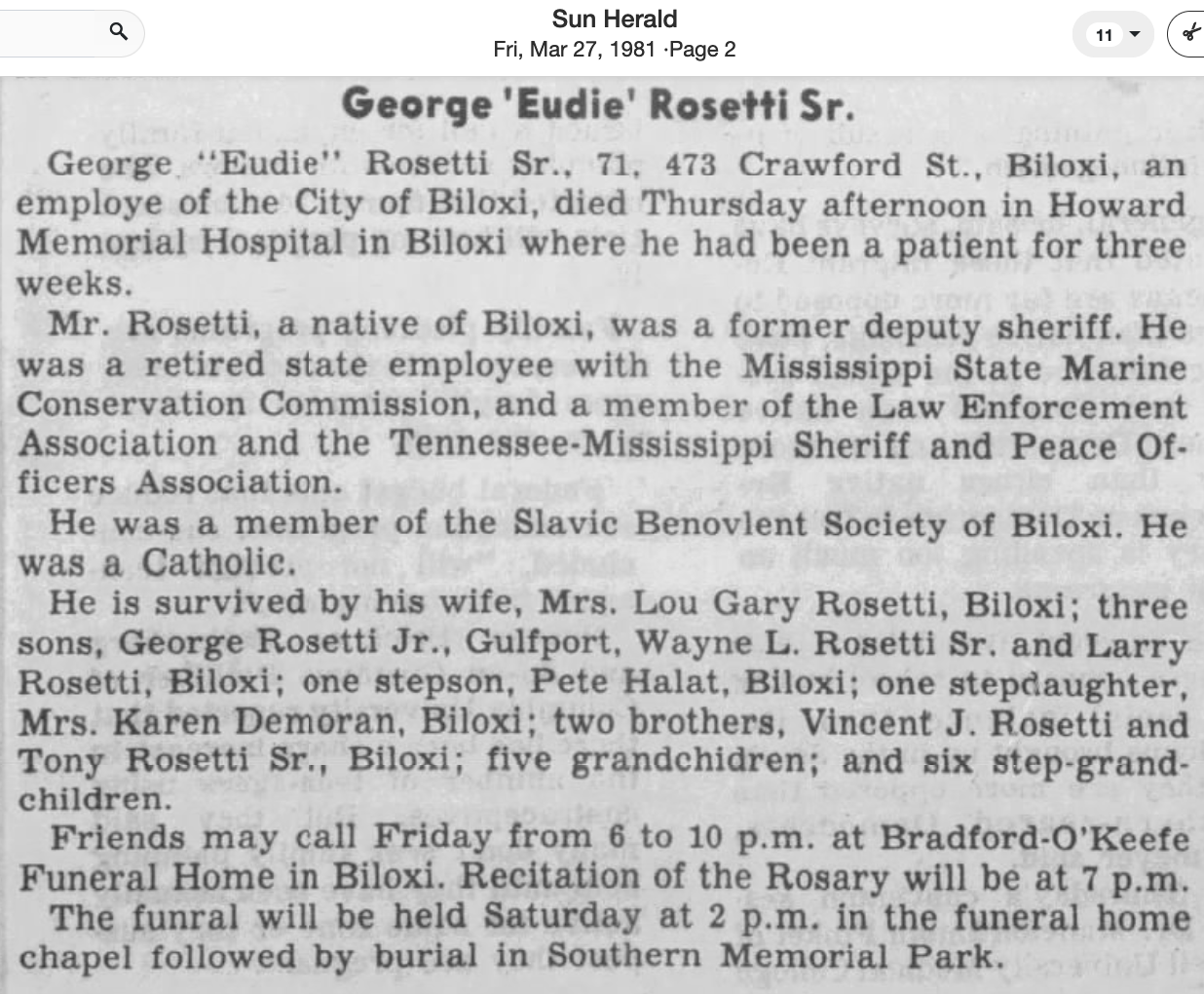 GEORGE ROSETTI OBIT